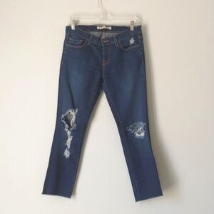 J Brand | Torn Low Rise Pencil Leg Jeans